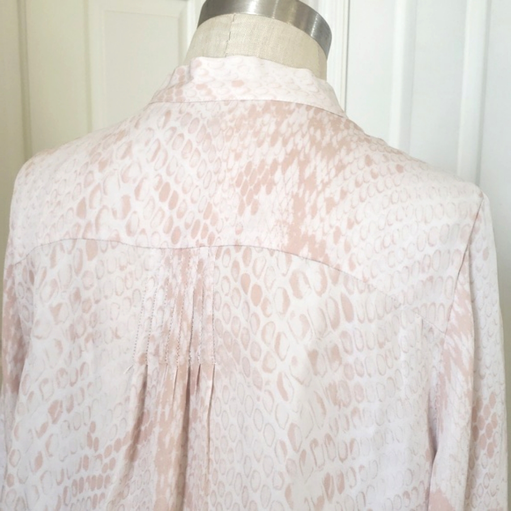 PARKER Silk Long Sleeve Dress • Blush Pink Cream Snake Print • Pussybow • Medium - Picture 11 of 16